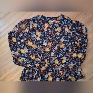 Old Navy Top Yellow and Blue Floral Pattern